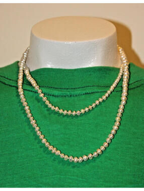 Vintage Single Strand Pearl Necklace 36" Long w. 14k Gold Clasp
